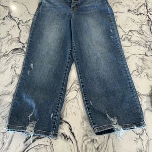Judy Blue Women's Crop Wide Leg Distressed Blue Jeans